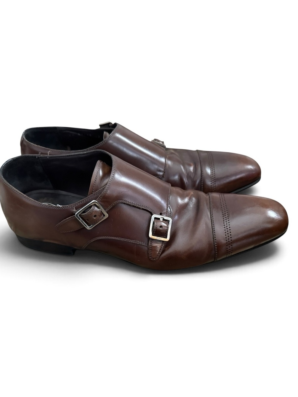 Salvatore Ferragamo Men’s Brown Leather Double Monk Strap Dress Shoes Size 12 D